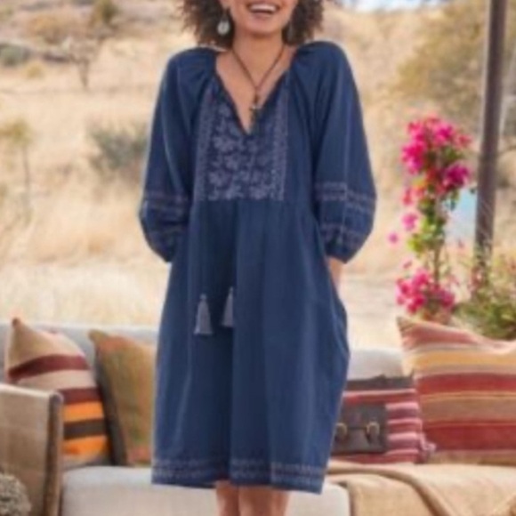 Sundance Embroidered Linen Blend Western Dress - Picture 1 of 13